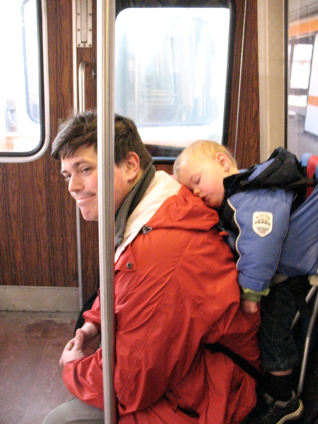 Peter catches some shut-eye on the Orange Line, a rare occurence.
